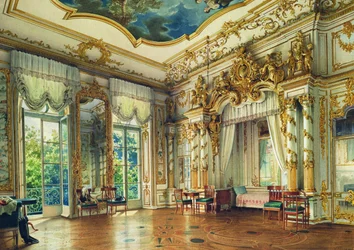 Schlafzimmer von Zar Alexander I. im Alexanderpalast, Zarskoje Selo, 1855